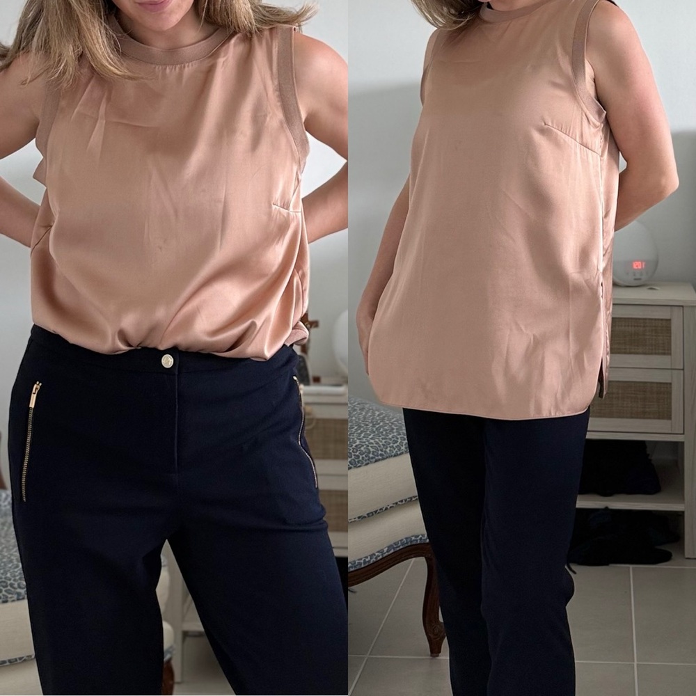 Rafaella Satin Tank Top in Mauve Brown